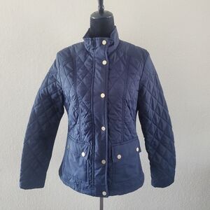 A New Day Quilted Puffer Bomber Jacket Navy Blue Modern Full Zip Size M